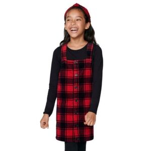 Girls Red & Black Buffalo Plaid Corduroy Overall Dress Dressalls Size 6x/7
